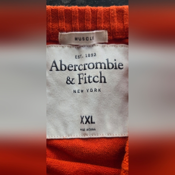 Abercrombie & Fitch Muscle Mens V-Neck Pullover Sweater Sz.XXL Orange/Logo #43 - Picture 7 of 7
